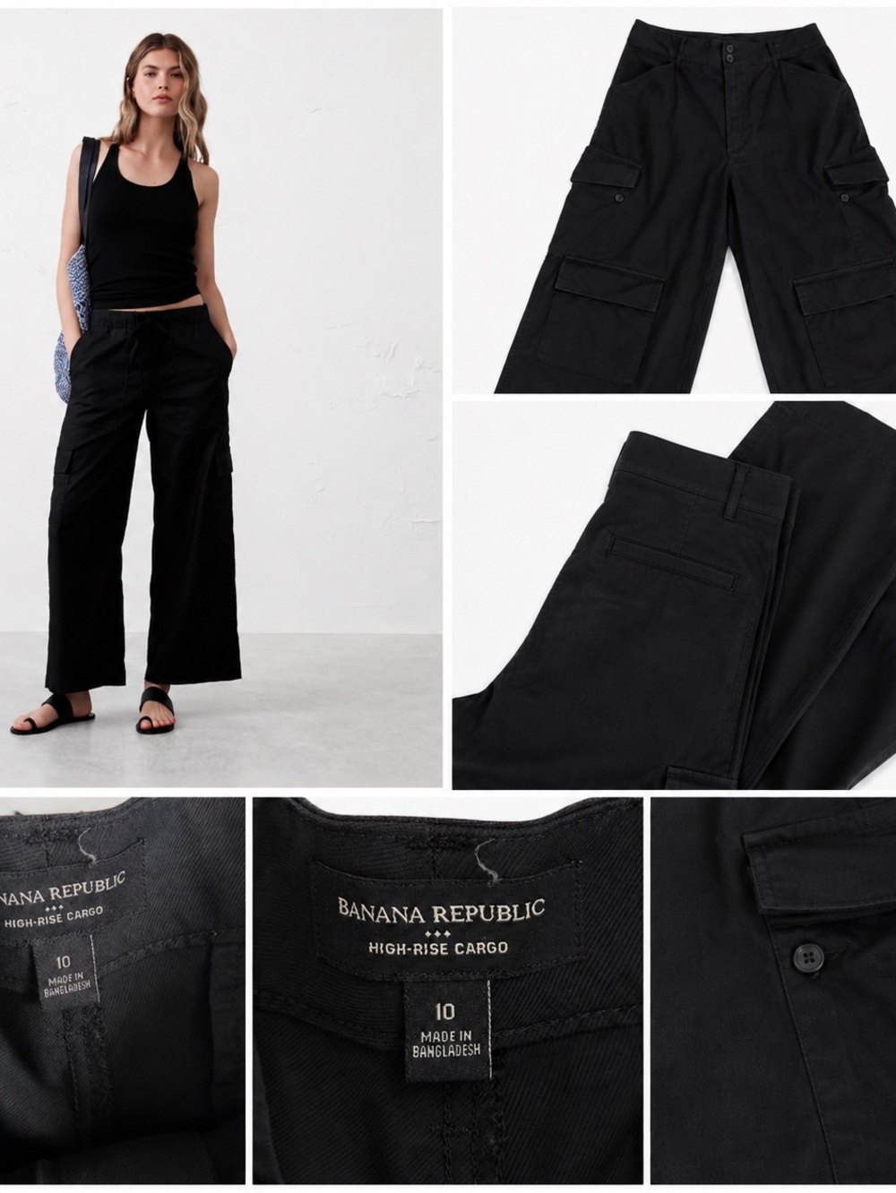 Banana Republic Black Wide-Leg Cargo Pants 10
